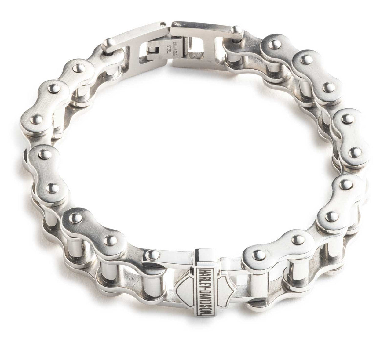 Bracciale in acciaio flessibile da 9 pollici con catena da moto Bar & Shield Harley-Davidson® da uomo