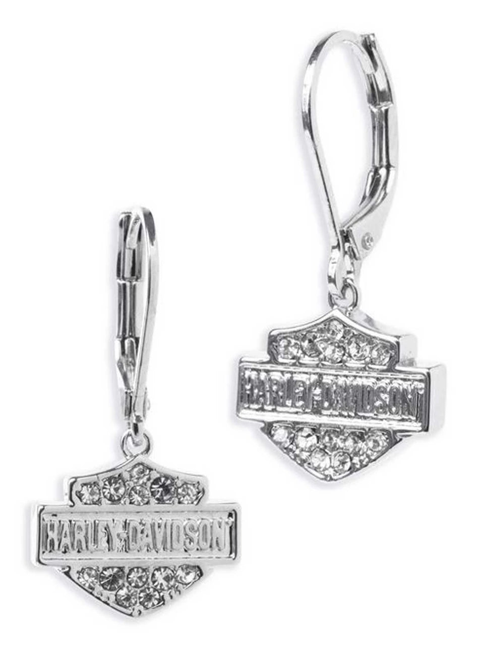 Orecchini pendenti da donna Harley-Davidson® con logo Bar & Shield in cristallo, argento