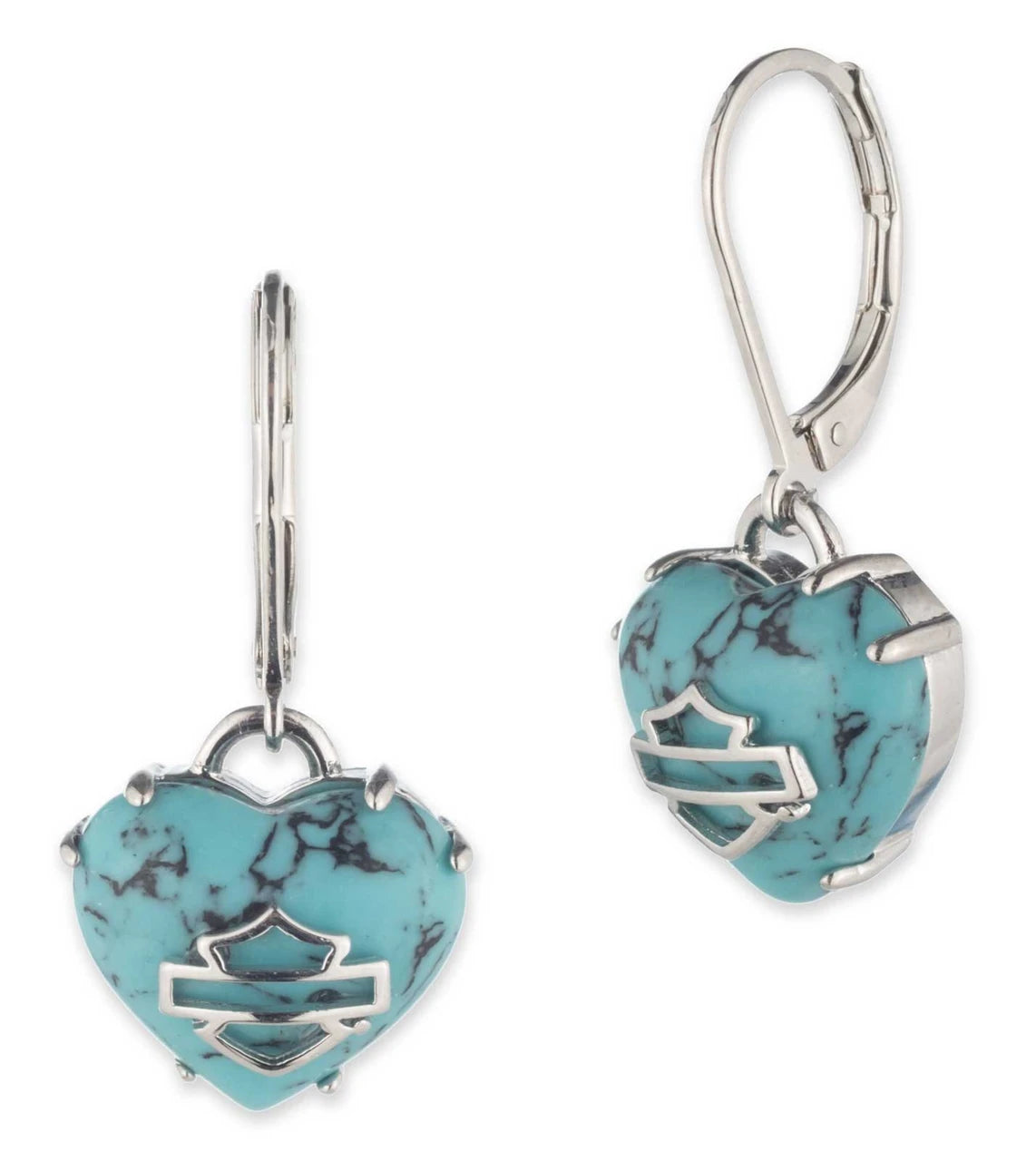 Orecchini pendenti da donna Harley-Davidson® B&S Heart con pietra turchese, argento