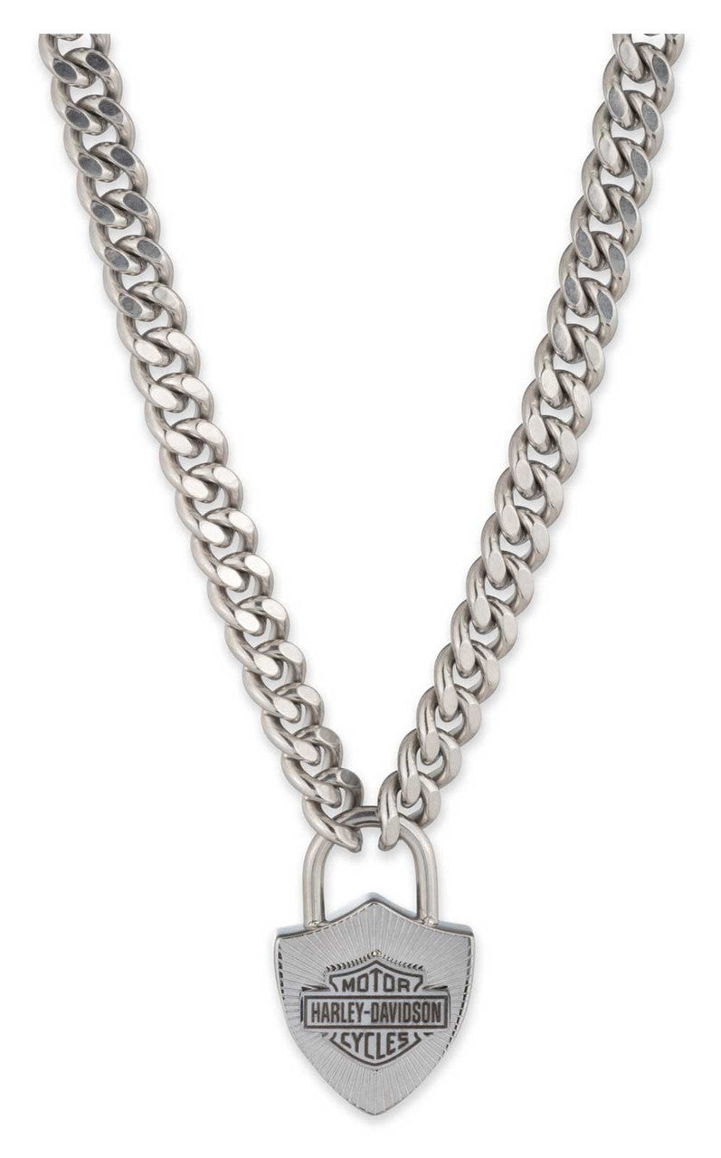 Collana con ciondolo a forma di lucchetto a forma di barra e scudo Harley-Davidson® da uomo