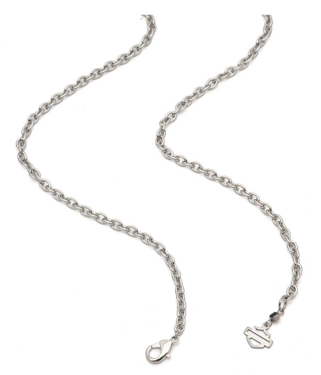 Collana con ciondolo a forma di teschio Bar & Shield da 24 pollici Harley-Davidson® da uomo, in ottone argentato