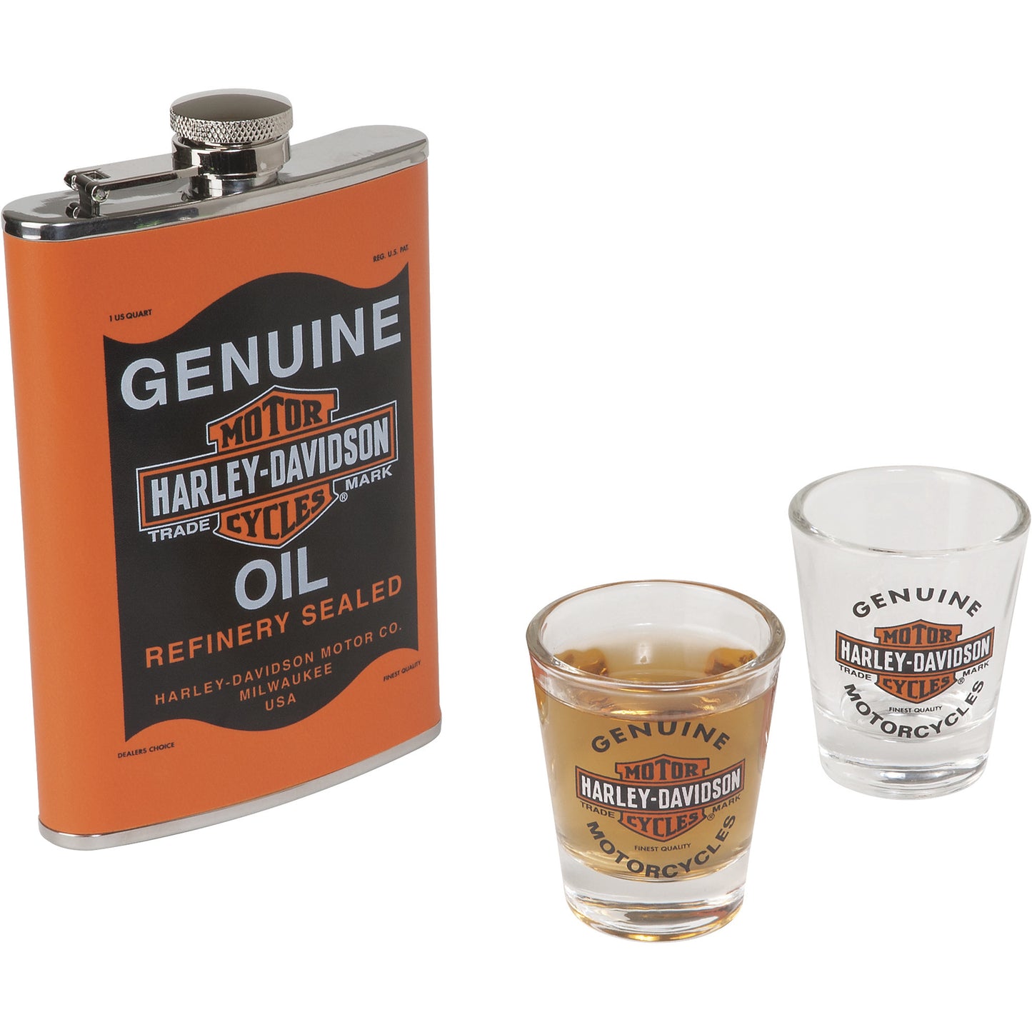 Harley-Davidson Genuine Oil Can Hip Flask & Shot Glass Gift Set