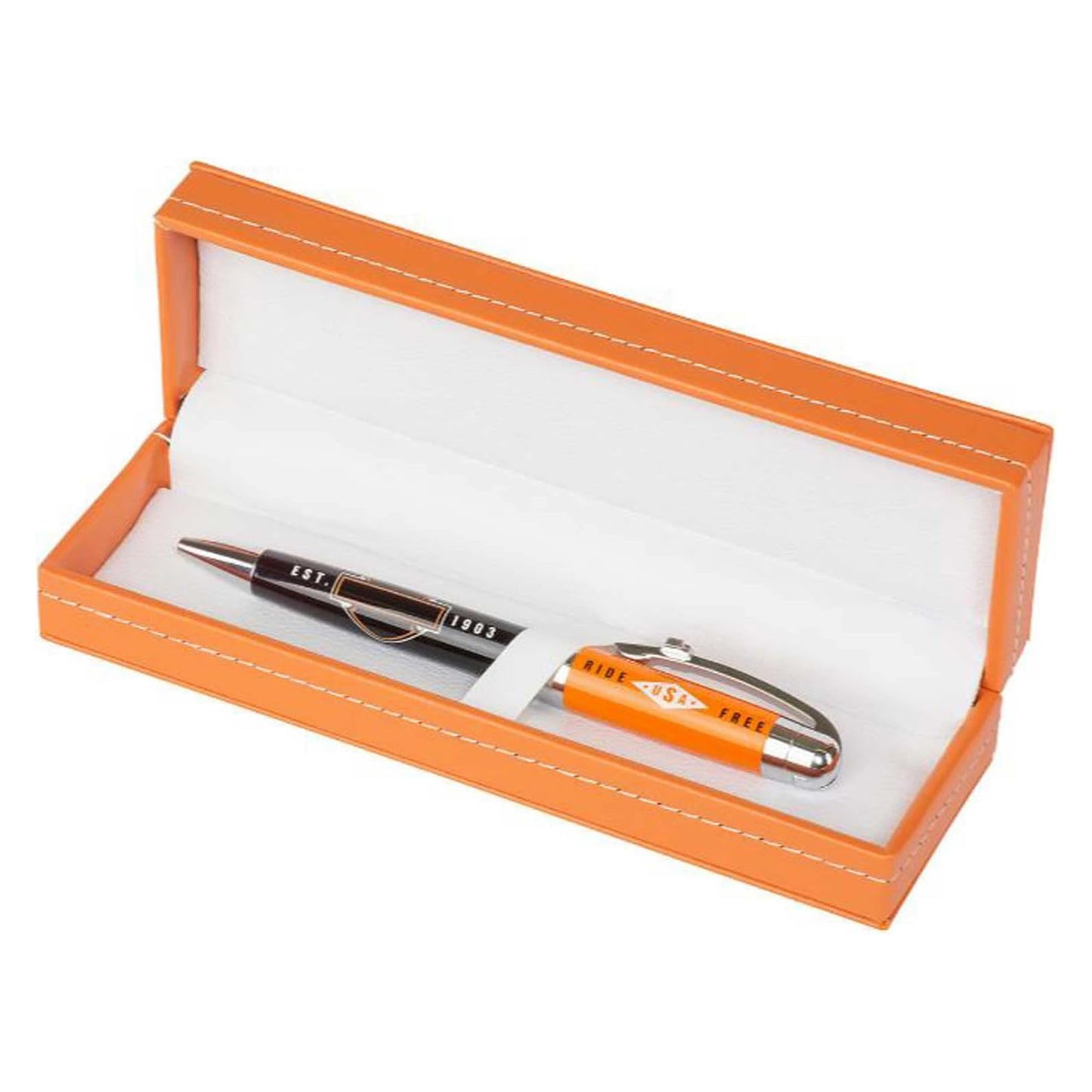 Penna a inchiostro nero Harley-Davidson® Ride Free con scatola regalo arancione