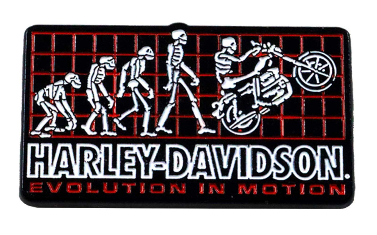 Spilla in metallo per motocicletta Harley-Davidson® Evolution In Motion da 1,5 pollici, finitura nera