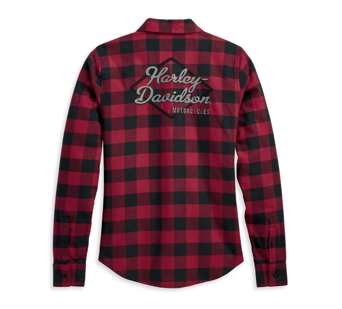 Camicia da donna retrò Buffalo Plaid - YD Plaid - Rosso tibetano