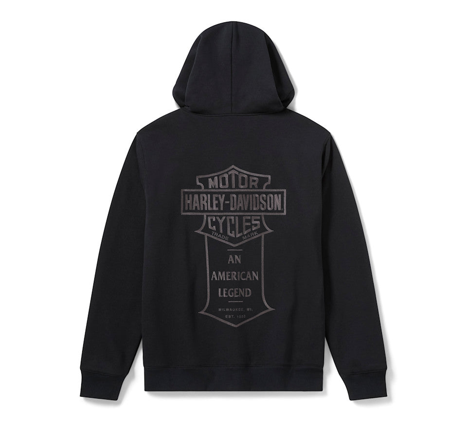 Felpa con cappuccio e zip da uomo H-D American Classic foderata in flanella - Harley Black