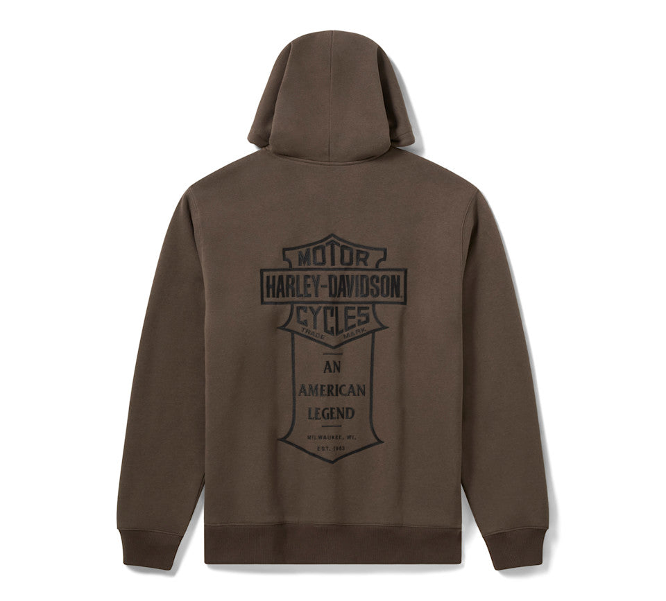 Felpa con cappuccio e zip da uomo H-D American Classic foderata in flanella - Black Olive