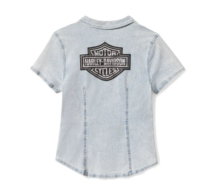 Camicia a maniche corte Essential Bling Chambray con cerniera