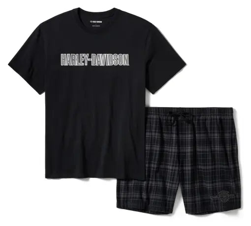 Set di pantaloncini da pigiama a quadri Harley-Davidson neri