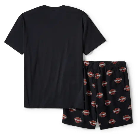 Set di pantaloncini da pigiama Harley-Davidson con stampa Bar & Shield, neri