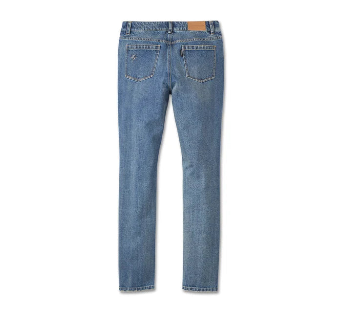 Pantaloni in denim con borchie e decorazioni da donna