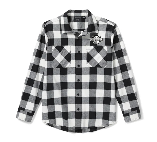 Flanella Bar & Shield Buffalo Check da uomo - Plaid - Harley Black & Cloud Dancer