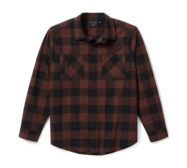 Flanella Bar & Shield Buffalo Check da uomo - Plaid - Harley Black & Coffee