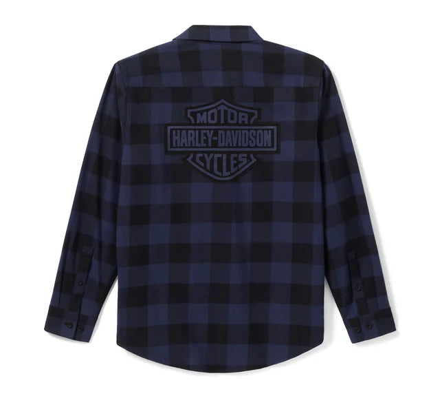 Flanella Bar & Shield Buffalo Check da uomo - Plaid - Mood Indigo/Harley Black