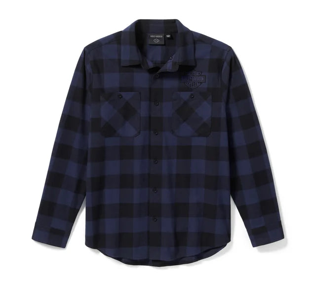 Flanella Bar & Shield Buffalo Check da uomo - Plaid - Mood Indigo/Harley Black