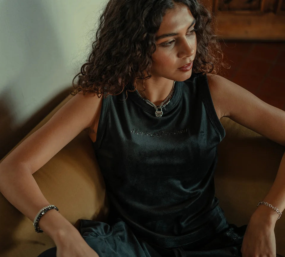 Canotta girocollo in velluto - Harley Black