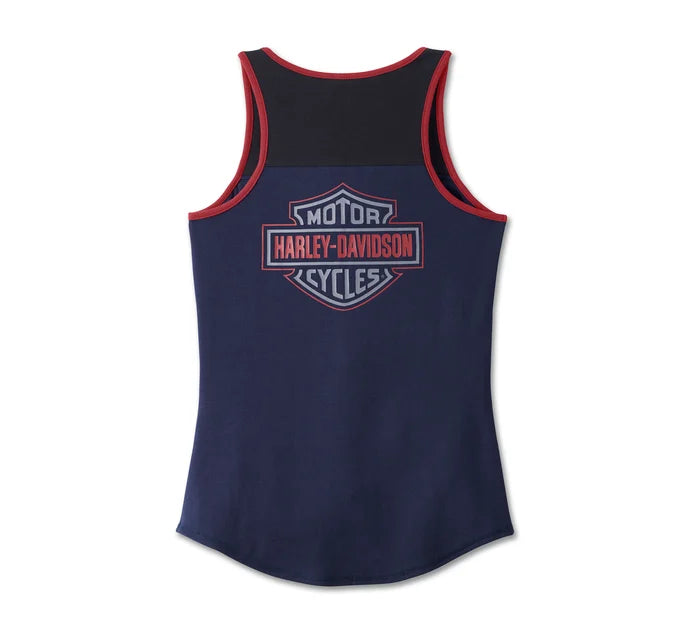 Canotta Henley Star Spangled Banner da donna - Blocchi di colore - Peacoat