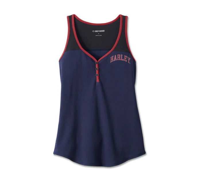 Canotta Henley Star Spangled Banner da donna - Blocchi di colore - Peacoat