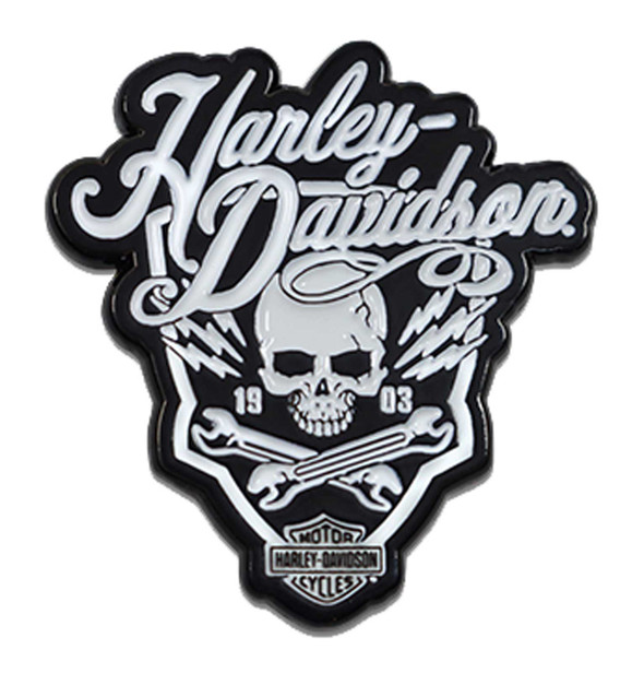 Harley-Davidson® 1,5 pollici. Bulloni n' Doodads Spilla in metallo, finiture bianco e nero