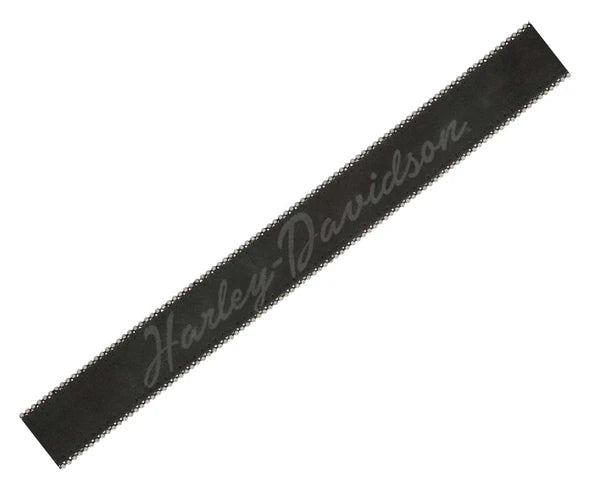 Cintura in pelle nera da donna Harley-Davidson® con logo HD in corsivo e bordo decorato con perline