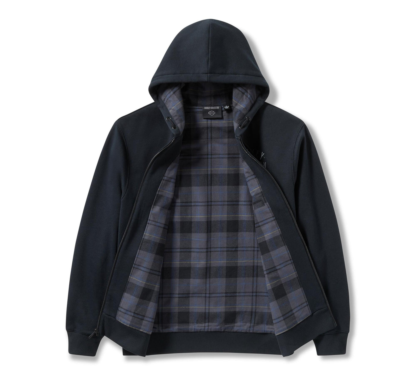 Felpa zippata con cappuccio Harley-Davidson® Plaid Lined – Black