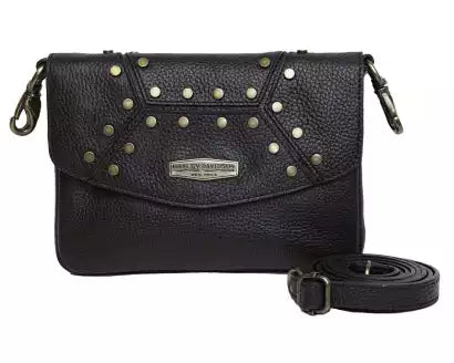 Borsa a tracolla con patta e clip in pelle Harley-Davidson® Midnight Rider da donna - Nero