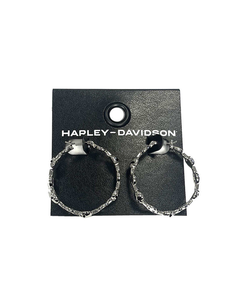 Orecchini Harley-Davidson® Women's Willie G Skull Logos Hoop Earrings Silver Brass