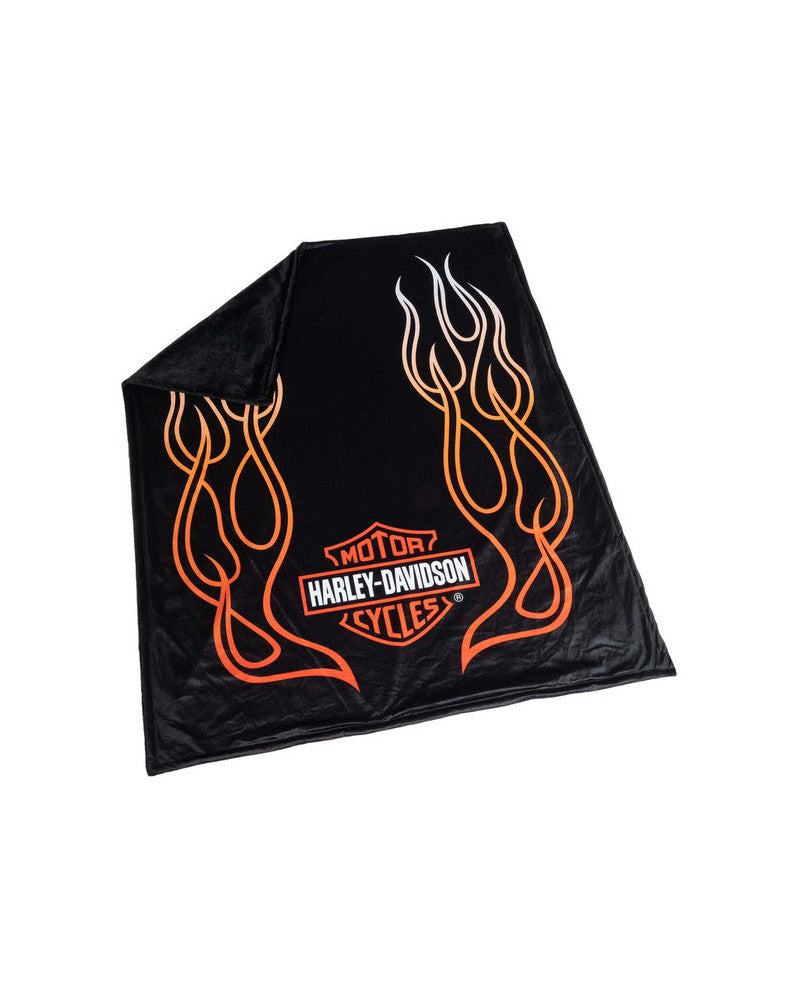 Coperta Harley-Davidson® Flames Bar & Shield Fleece Blanket w/ Sherpa Backing