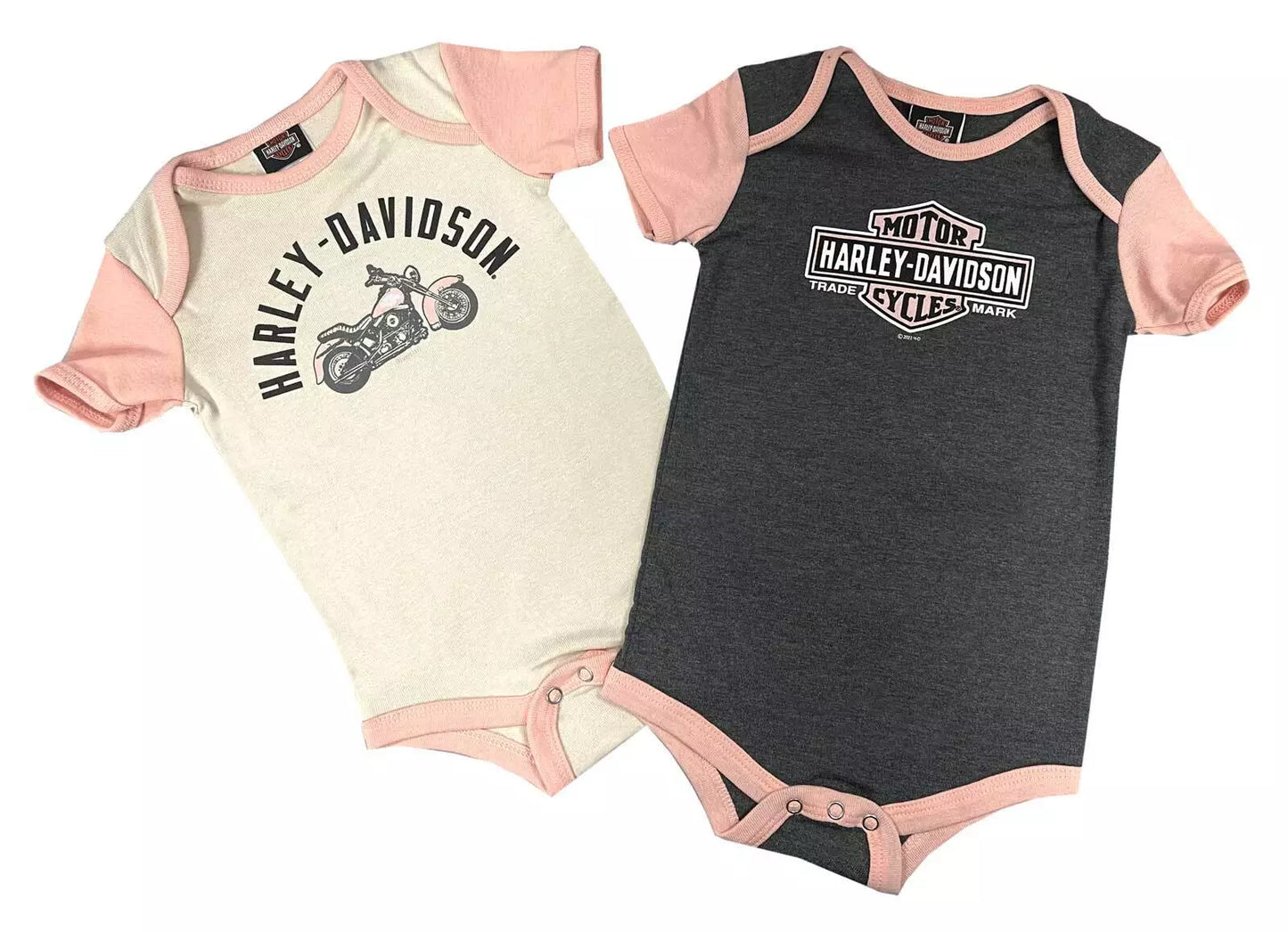 Harley-Davidso n Baby Girls' 2-Pack Colorblock Rib Creeper Set- Grigio/Rosa