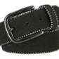 Cintura in pelle nera da donna Harley-Davidson® con logo HD in corsivo e bordo decorato con perline