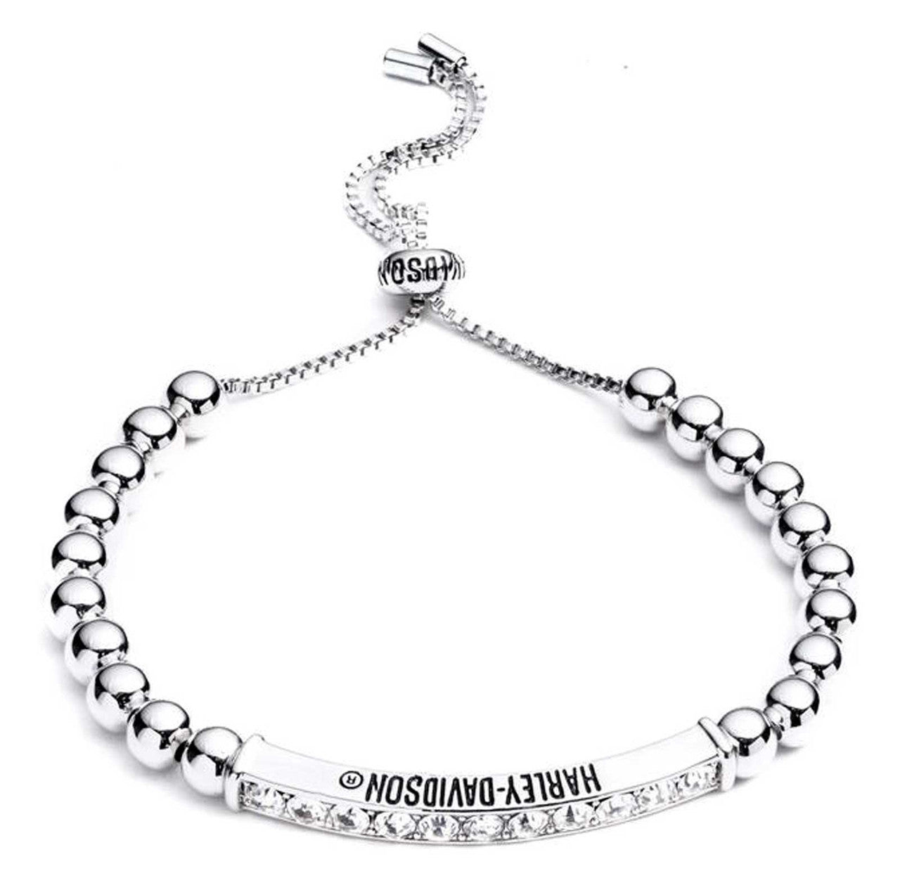 Bracciale regolabile da donna Harley-Davidson® da 25 cm con perline in metallo e pietre