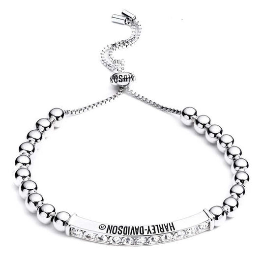 Bracciale regolabile da donna Harley-Davidson® da 25 cm con perline in metallo e pietre