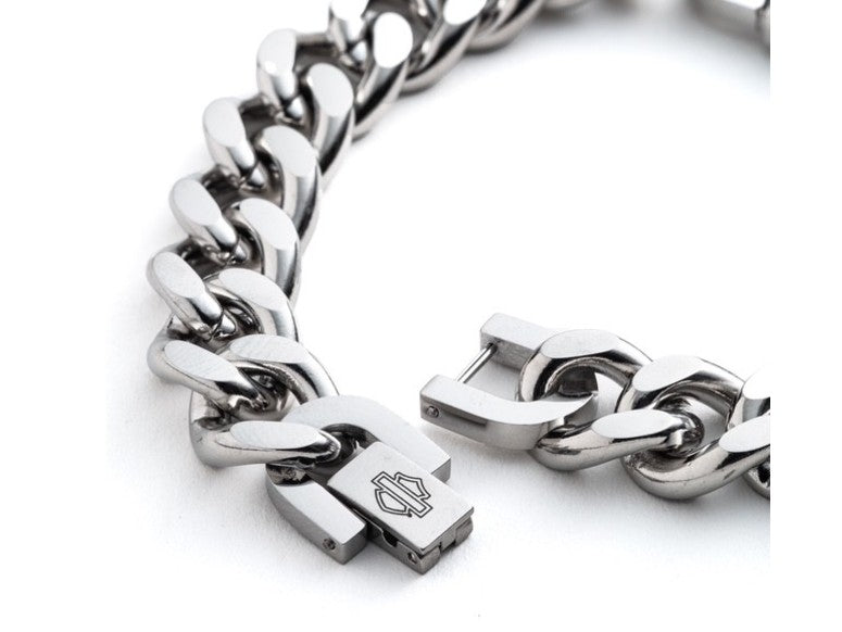 Bracciale da uomo Harley-Davidson® con catena a maglie e lucchetto Bar & Shield – Acciaio inossidabile