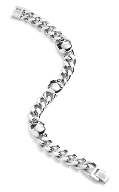 Bracciale da uomo Harley-Davidson® Willie G Skull Curb Chain da 9 pollici, in acciaio inossidabile