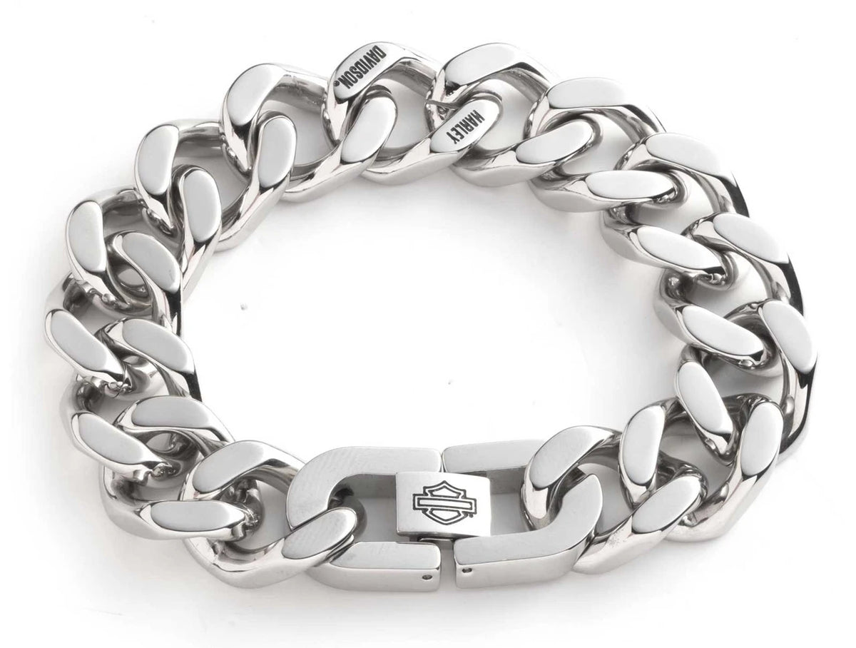 Bracciale da uomo Harley-Davidson® con maglie a catena Curb Chain da 9 pollici, in acciaio inossidabile