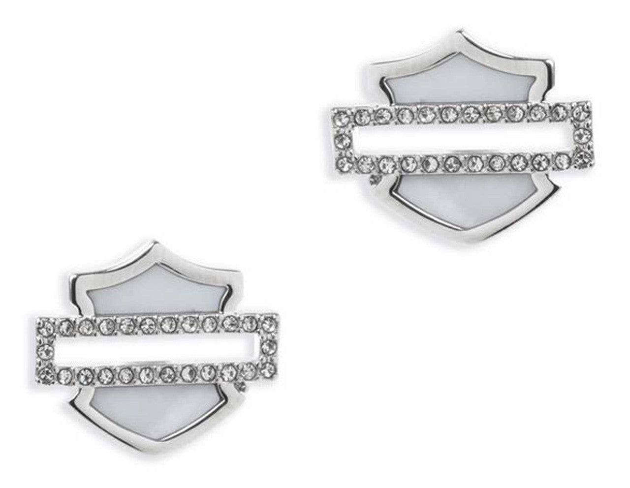 Orecchini a lobo da donna Harley-Davidson® con logo Bar & Shield in madreperla - Argento