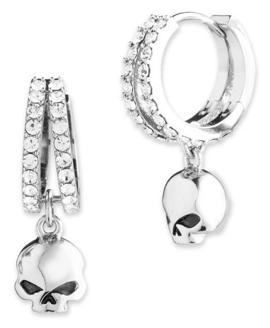 Orecchini a cerchio da donna Harley-Davidson® Willie G Skull con doppio pavé di cristalli, argento