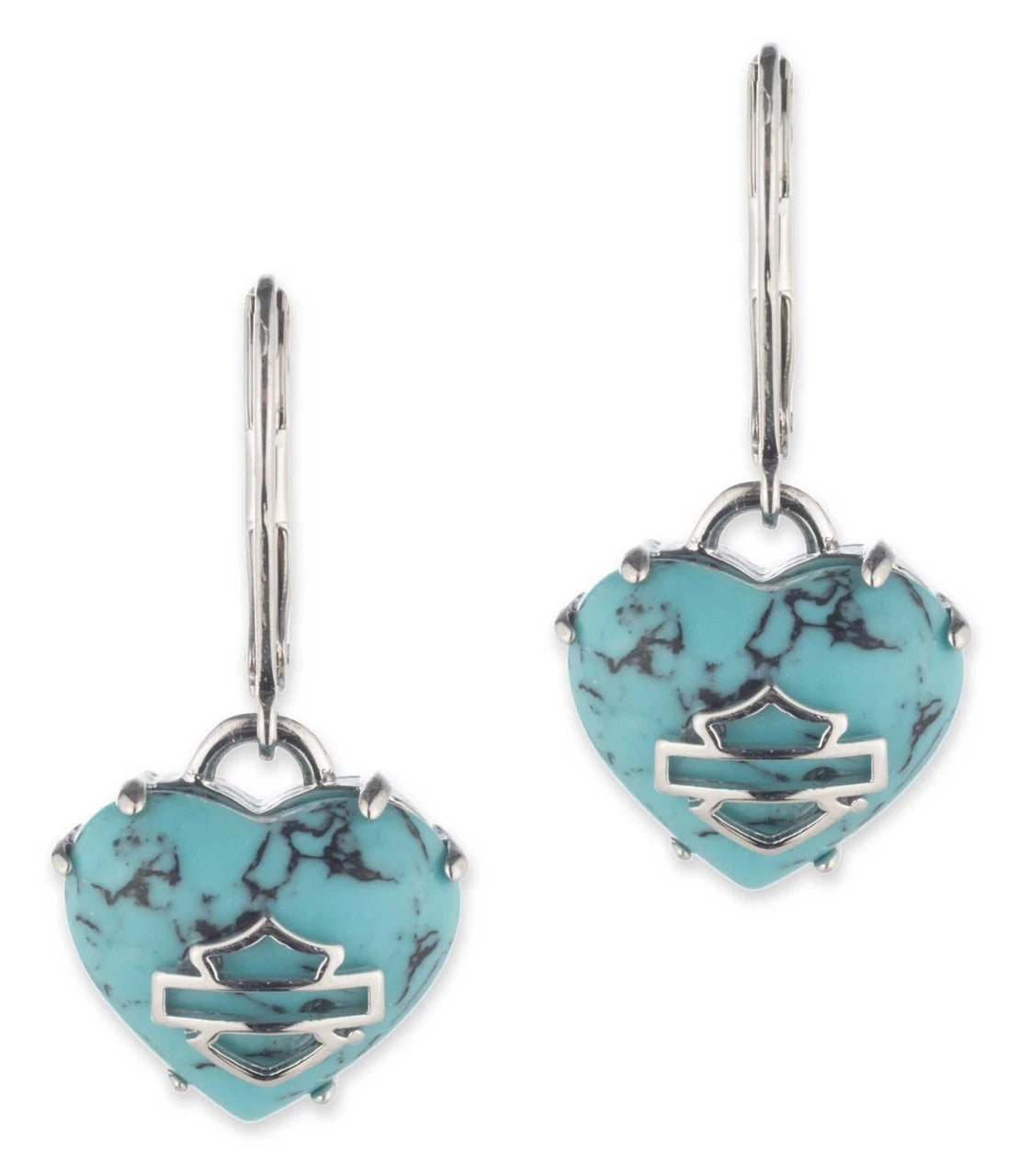 Orecchini pendenti da donna Harley-Davidson® B&S Heart con pietra turchese, argento