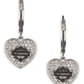 Orecchini pendenti a forma di cuore con logo Bar & Shield e cristalli pavé da donna Harley-Davidson®, argento