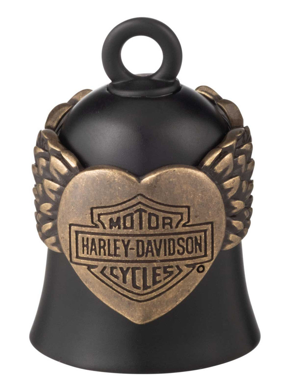 Campanello di guida Harley-Davidson® Bar & Shield Winged Heart, placcato nero e ottone
