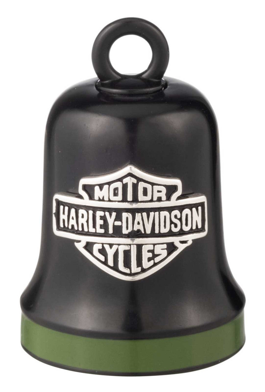 Campanella da motociclista con logo Harley-Davidson® inciso Bar & Shield e bordo verde, nero