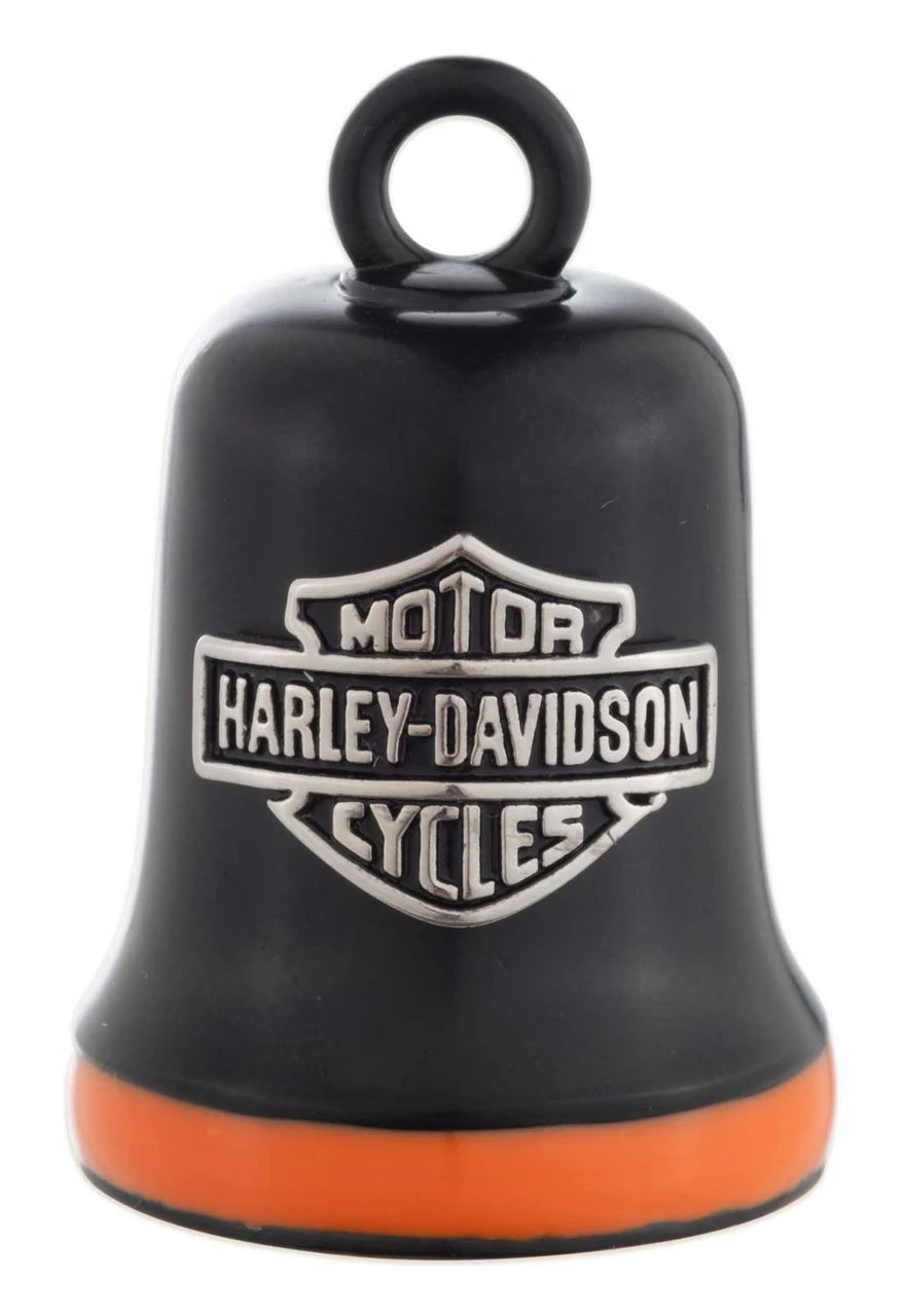 Campanello da viaggio Harley-Davidson® con logo Bar & Shield inciso e dettagli arancioni, nero