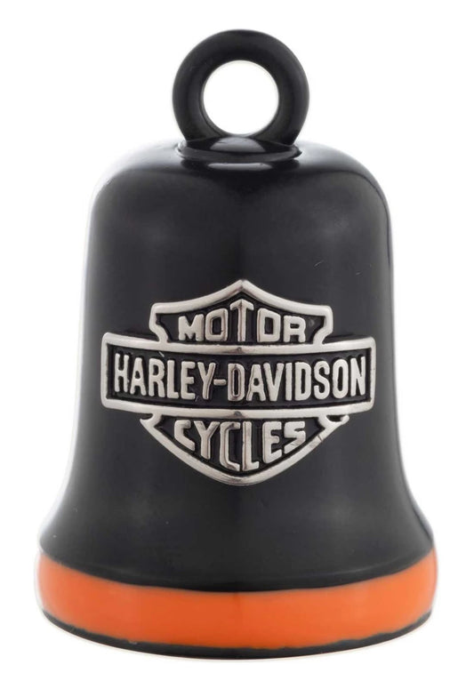Campanello da viaggio Harley-Davidson® con logo Bar & Shield inciso e dettagli arancioni, nero