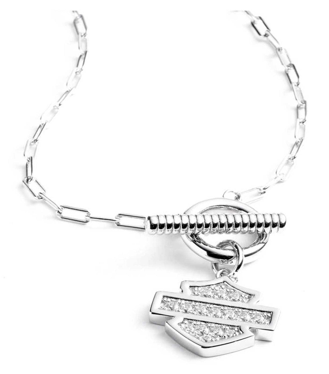 Collana con ciondolo a moschettone con logo Bar & Shield da donna Harley-Davidson®, 40 cm, argento