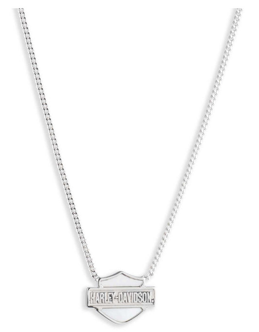 Collana da donna Harley-Davidson® con ciondolo a forma di barra e scudo in madreperla, lunga 40 cm
