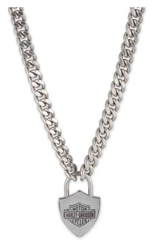 Collana con ciondolo a forma di lucchetto a forma di barra e scudo Harley-Davidson® da uomo