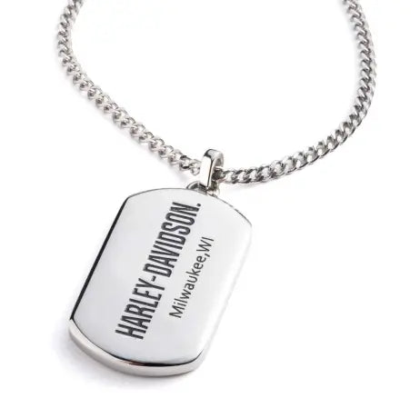Collana da uomo Harley-Davidson con ciondolo a forma di targhetta per cani, 26" in acciaio inossidabile