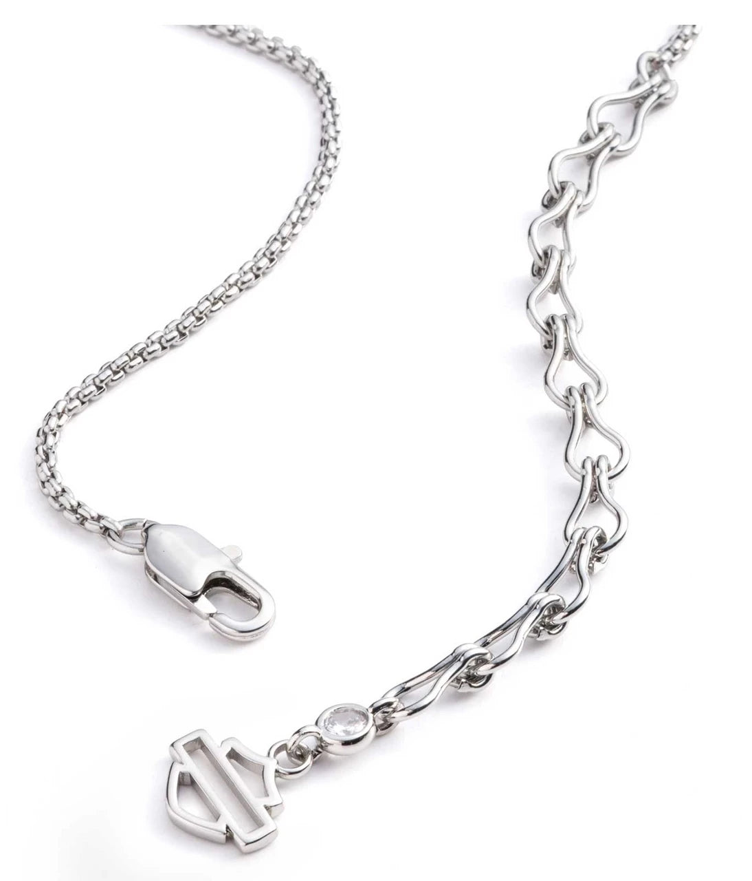 Collana da donna Harley-Davidson® con catena a catena con ciondoli in cristallo da 45 cm, in ottone argentato