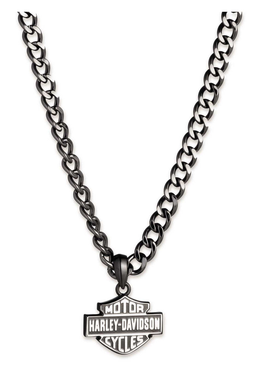 Collana con ciondolo a forma di barretta e scudo Harley-Davidson® da uomo, 24 pollici, in acciaio inossidabile