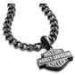 Collana con ciondolo a forma di barretta e scudo Harley-Davidson® da uomo, 24 pollici, in acciaio inossidabile